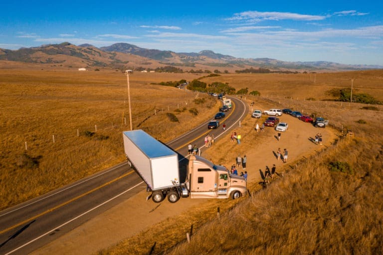jackknifed truck on the highway