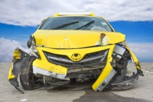totaled yellow car