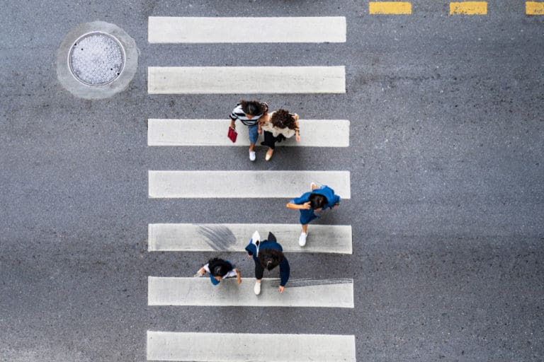 overview of pedestrians in a crosswalk