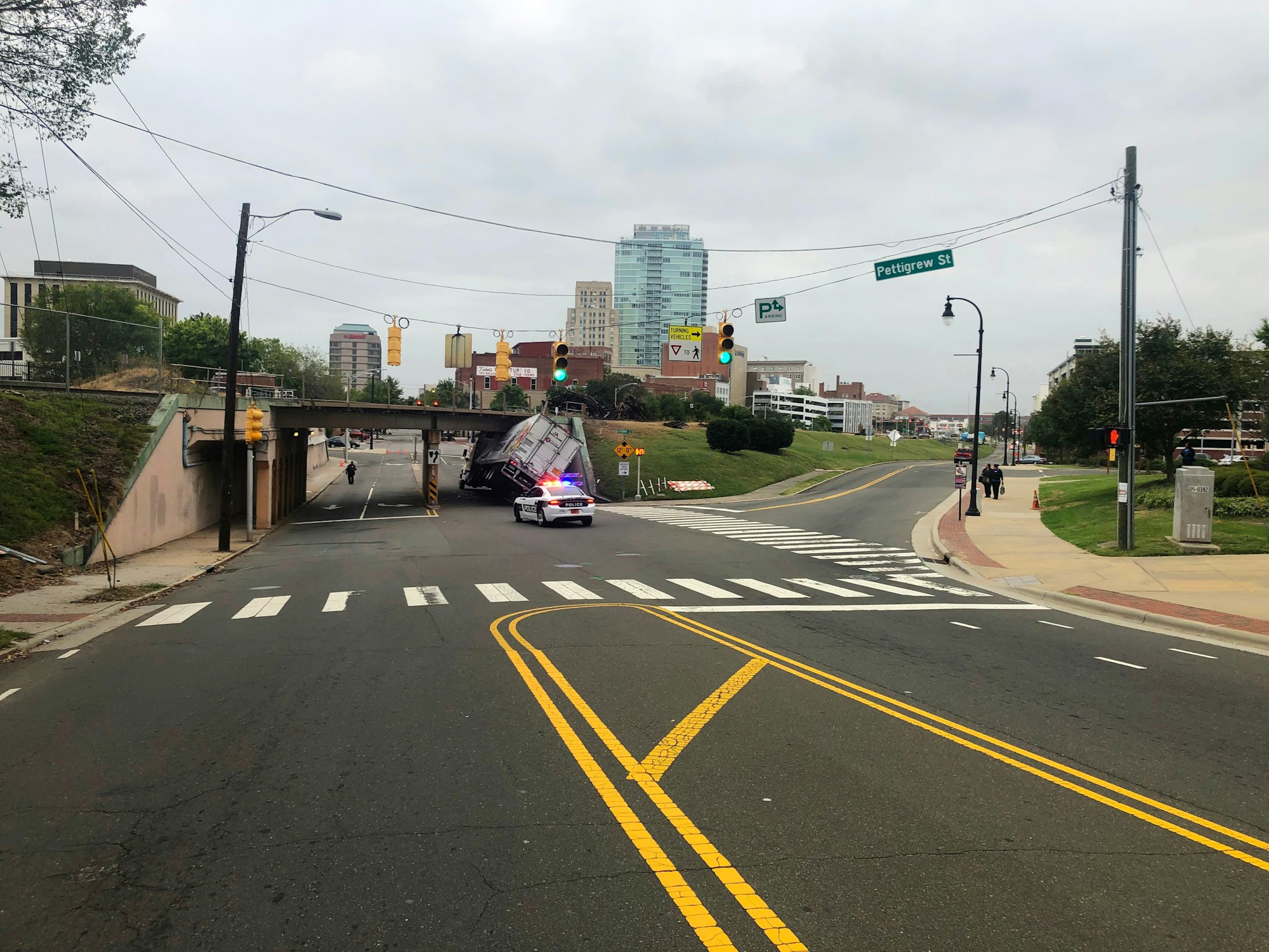 14 September 2019 Durham North Carolina USA Highway crash wreck with truck trailer accident hits